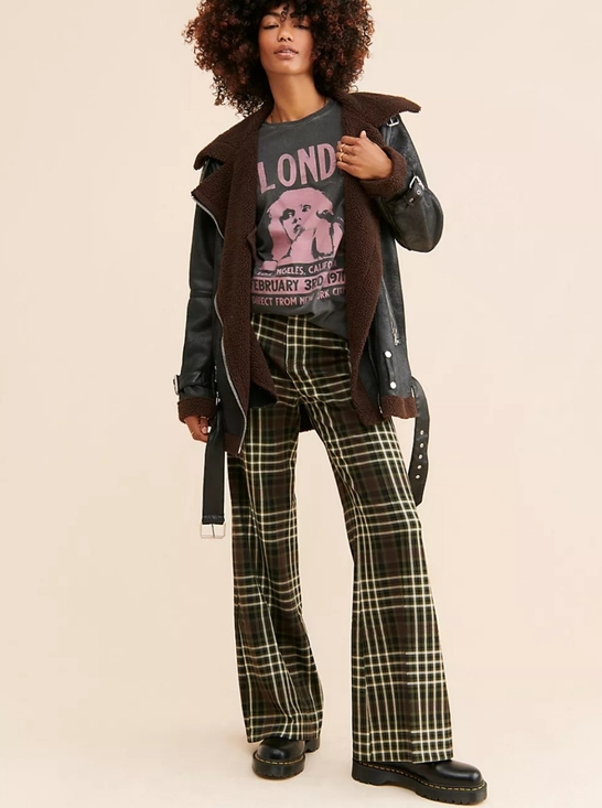Free People Pants - Free People Plaid Jules Pants Green Plaid Wide-Leg Trousers